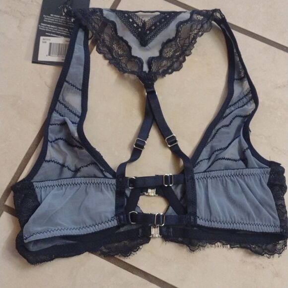 NWT Thistle and Spire Bralett Halter back Denim blue color strappy lace size 32B - Picture 8 of 9
